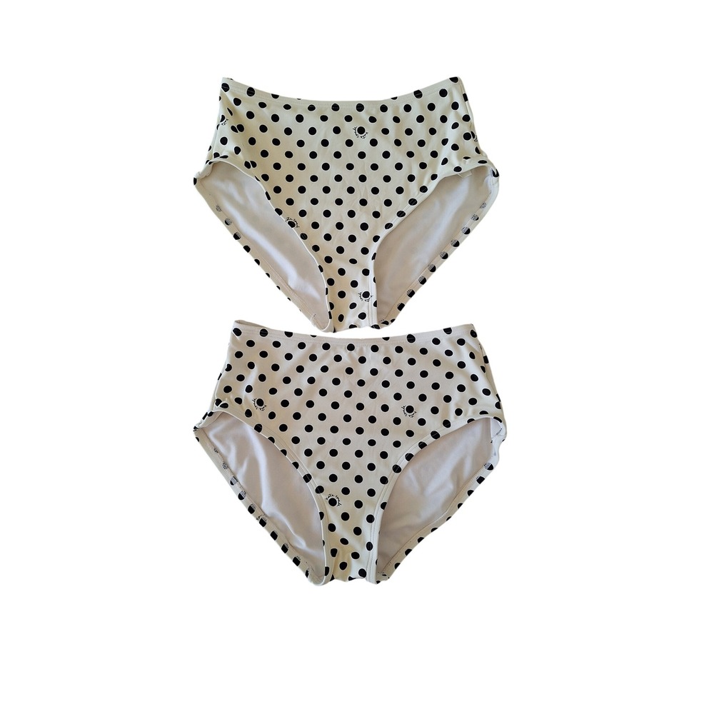 lot 2 Kate Spade New York Polka Dot High Waisted Bikini Bottoms White Black S